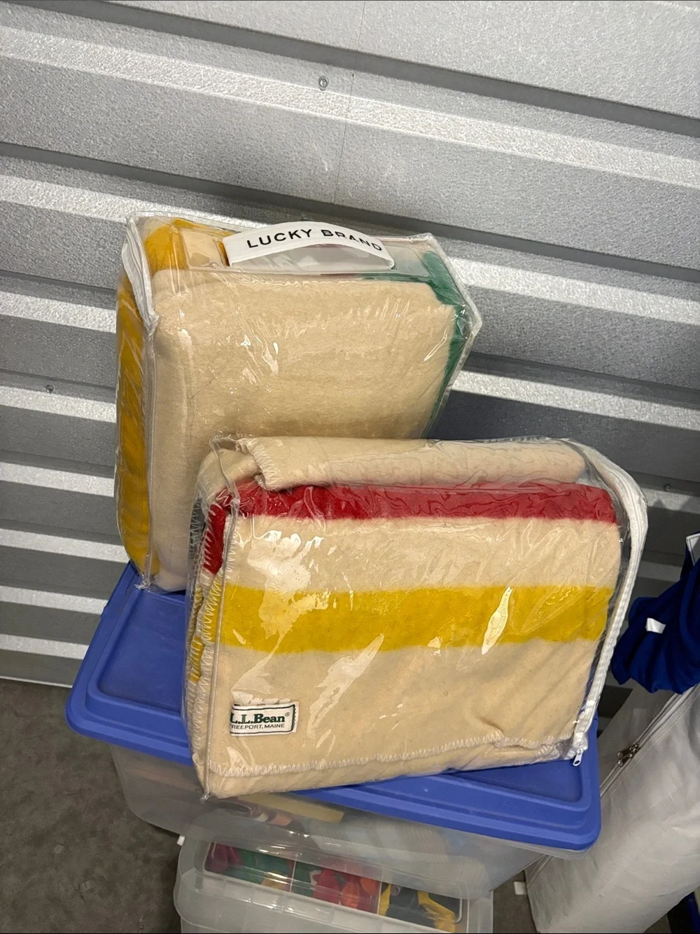 L.L. Bean Striped Wool Throw Blanket in Cream, Yellow & Red